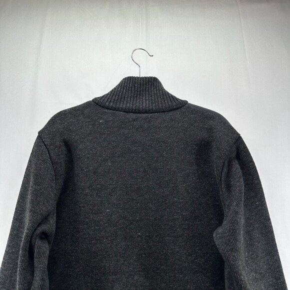 Izod Sweater Men Sz L Full Zip Fleece Plaid Lined Mock Neck Long Sleeve Charcoal - Picture 6 of 12